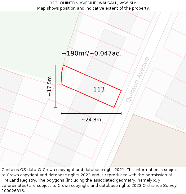 113, QUINTON AVENUE, WALSALL, WS6 6LN: Plot and title map