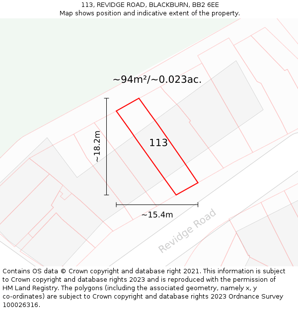 113, REVIDGE ROAD, BLACKBURN, BB2 6EE: Plot and title map