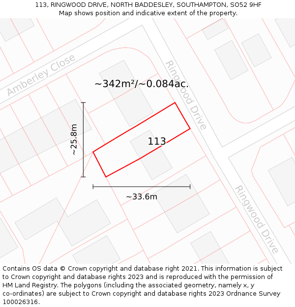 113, RINGWOOD DRIVE, NORTH BADDESLEY, SOUTHAMPTON, SO52 9HF: Plot and title map
