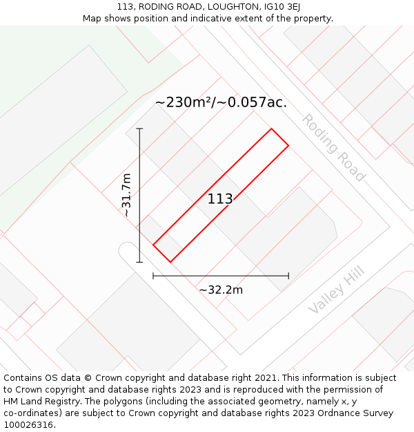 113, RODING ROAD, LOUGHTON, IG10 3EJ: Plot and title map
