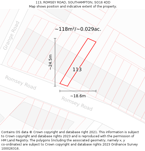 113, ROMSEY ROAD, SOUTHAMPTON, SO16 4DD: Plot and title map