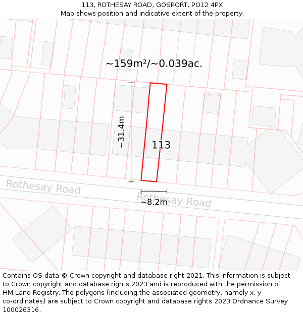 113, ROTHESAY ROAD, GOSPORT, PO12 4PX: Plot and title map