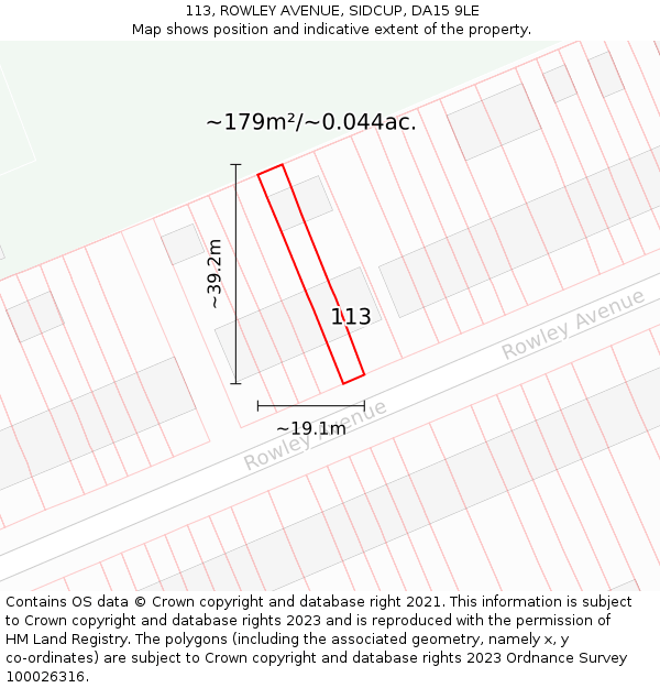113, ROWLEY AVENUE, SIDCUP, DA15 9LE: Plot and title map