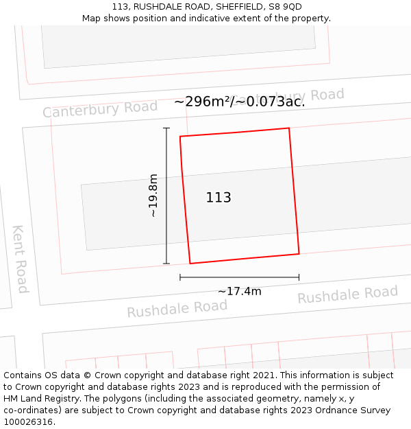113, RUSHDALE ROAD, SHEFFIELD, S8 9QD: Plot and title map