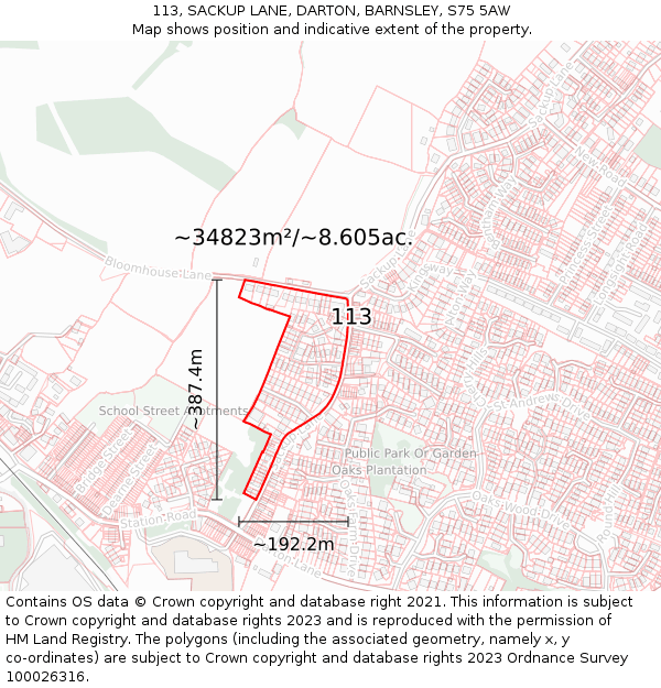 113, SACKUP LANE, DARTON, BARNSLEY, S75 5AW: Plot and title map
