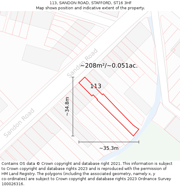 113, SANDON ROAD, STAFFORD, ST16 3HF: Plot and title map