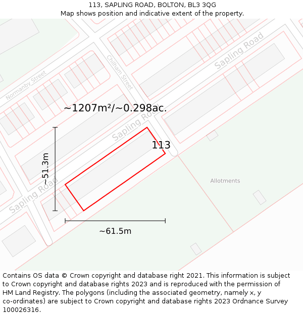 113, SAPLING ROAD, BOLTON, BL3 3QG: Plot and title map
