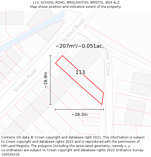 113, SCHOOL ROAD, BRISLINGTON, BRISTOL, BS4 4LZ: Plot and title map
