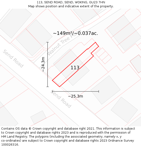 113, SEND ROAD, SEND, WOKING, GU23 7HN: Plot and title map