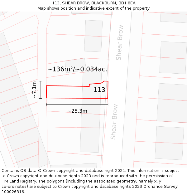 113, SHEAR BROW, BLACKBURN, BB1 8EA: Plot and title map