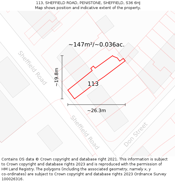 113, SHEFFIELD ROAD, PENISTONE, SHEFFIELD, S36 6HJ: Plot and title map