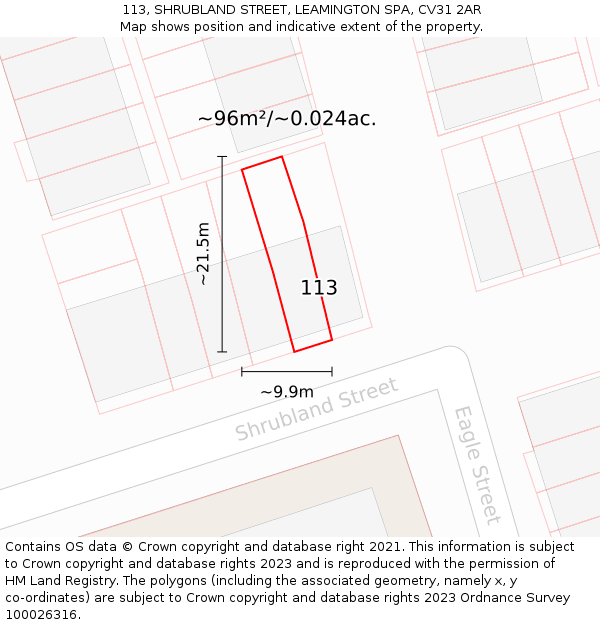 113, SHRUBLAND STREET, LEAMINGTON SPA, CV31 2AR: Plot and title map