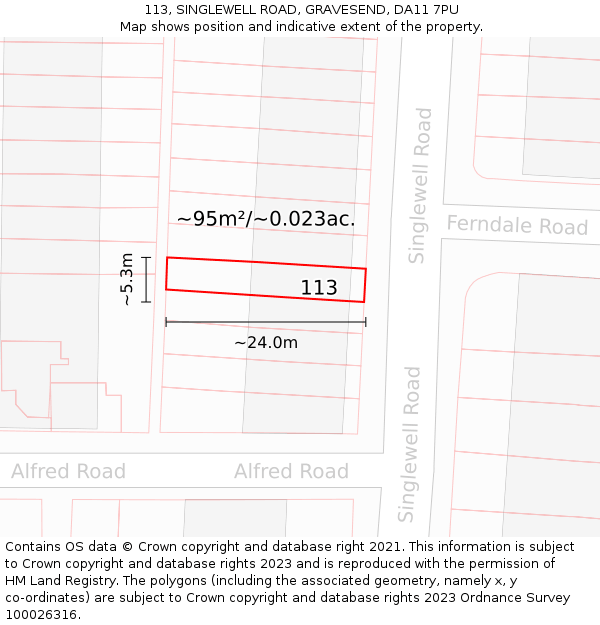 113, SINGLEWELL ROAD, GRAVESEND, DA11 7PU: Plot and title map