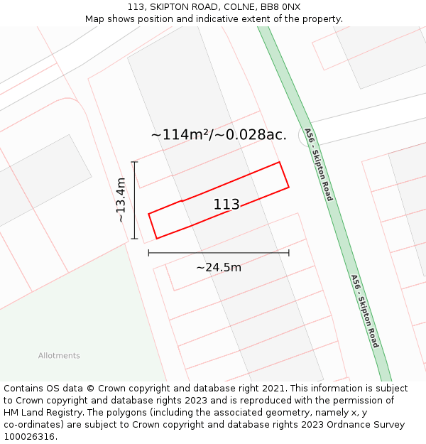 113, SKIPTON ROAD, COLNE, BB8 0NX: Plot and title map