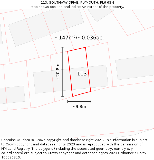 113, SOUTHWAY DRIVE, PLYMOUTH, PL6 6SN: Plot and title map
