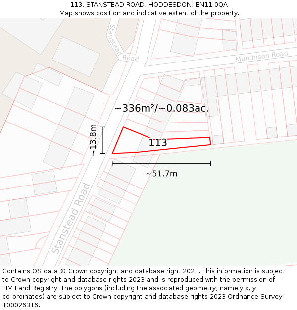 113, STANSTEAD ROAD, HODDESDON, EN11 0QA: Plot and title map
