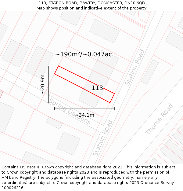 113, STATION ROAD, BAWTRY, DONCASTER, DN10 6QD: Plot and title map
