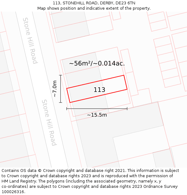 113, STONEHILL ROAD, DERBY, DE23 6TN: Plot and title map