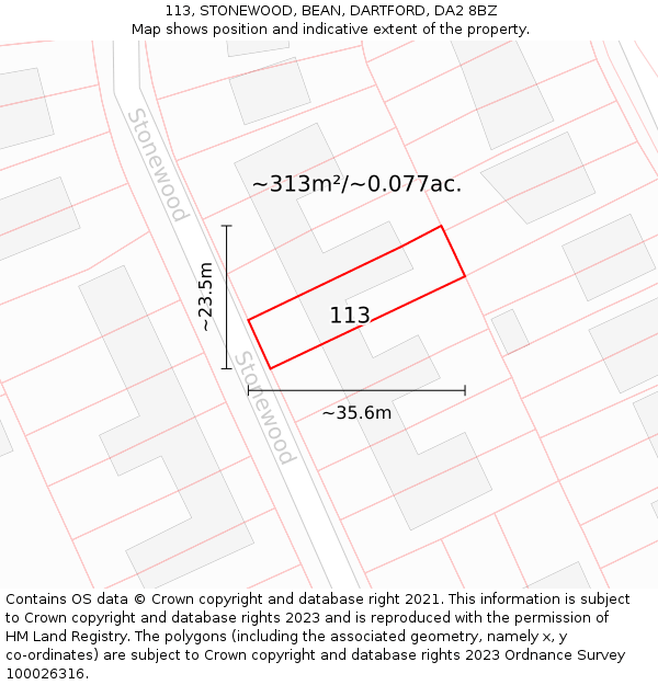 113, STONEWOOD, BEAN, DARTFORD, DA2 8BZ: Plot and title map