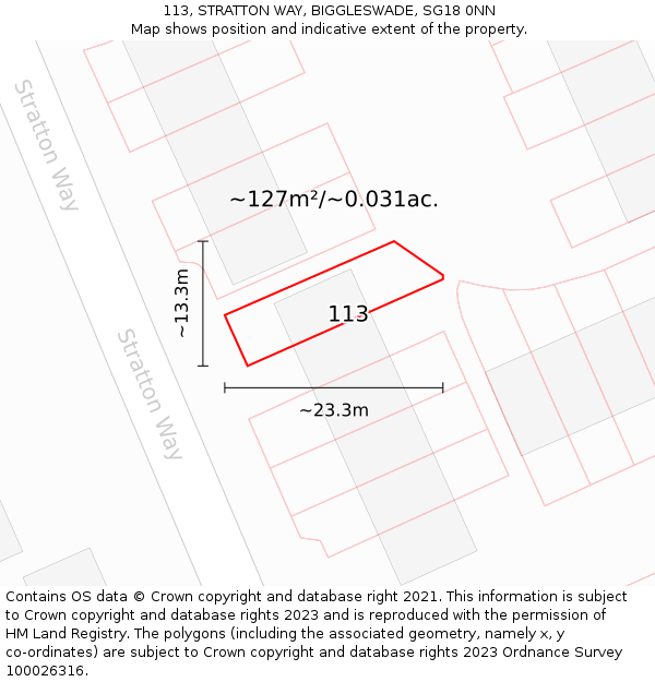 113, STRATTON WAY, BIGGLESWADE, SG18 0NN: Plot and title map