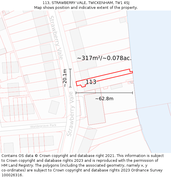 113, STRAWBERRY VALE, TWICKENHAM, TW1 4SJ: Plot and title map