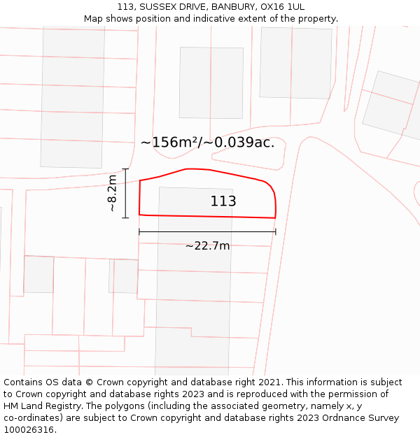 113, SUSSEX DRIVE, BANBURY, OX16 1UL: Plot and title map