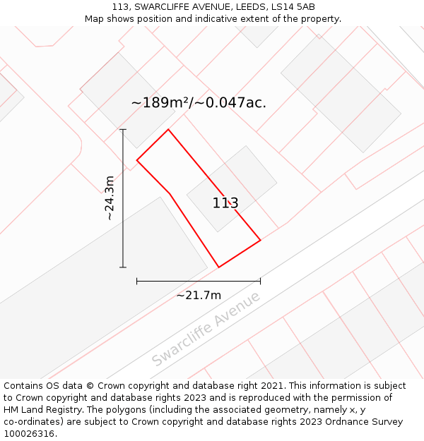 113, SWARCLIFFE AVENUE, LEEDS, LS14 5AB: Plot and title map