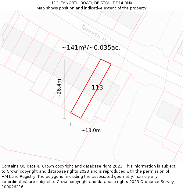 113, TANORTH ROAD, BRISTOL, BS14 0NX: Plot and title map