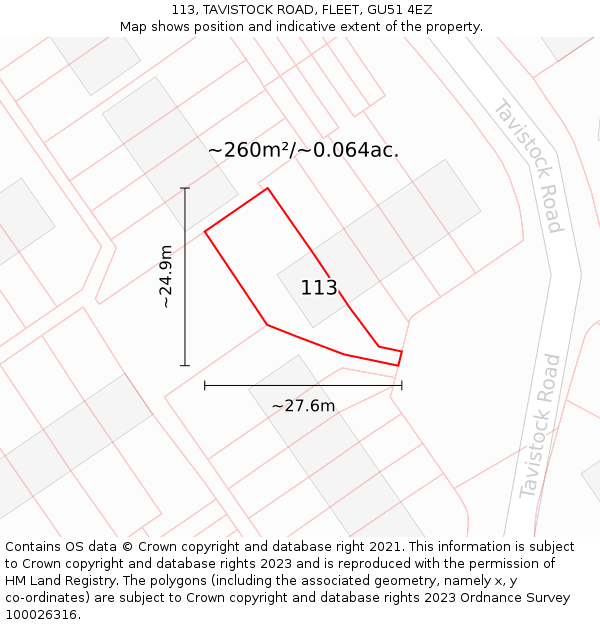 113, TAVISTOCK ROAD, FLEET, GU51 4EZ: Plot and title map