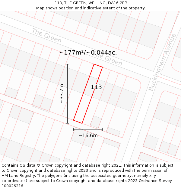 113, THE GREEN, WELLING, DA16 2PB: Plot and title map