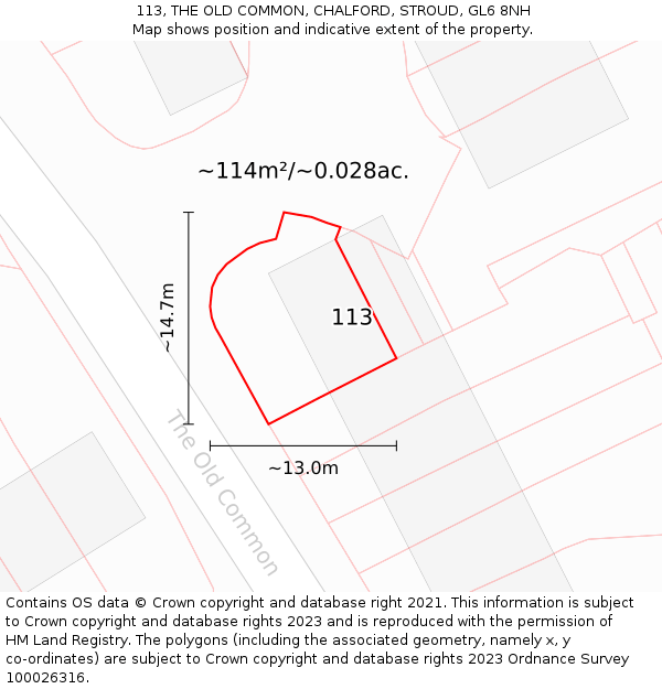 113, THE OLD COMMON, CHALFORD, STROUD, GL6 8NH: Plot and title map