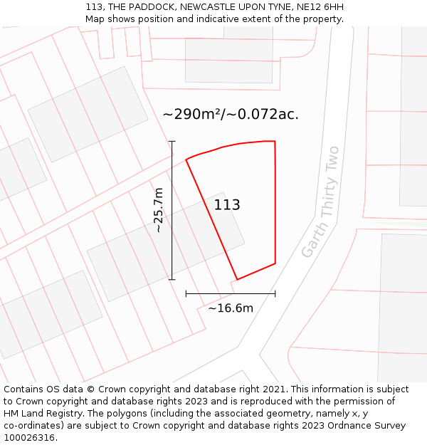 113, THE PADDOCK, NEWCASTLE UPON TYNE, NE12 6HH: Plot and title map