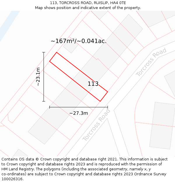 113, TORCROSS ROAD, RUISLIP, HA4 0TE: Plot and title map