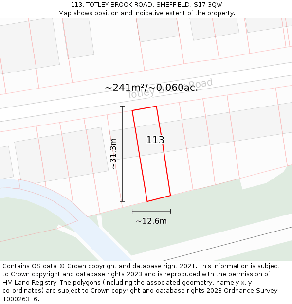 113, TOTLEY BROOK ROAD, SHEFFIELD, S17 3QW: Plot and title map