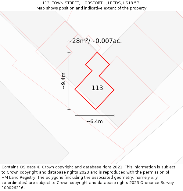 113, TOWN STREET, HORSFORTH, LEEDS, LS18 5BL: Plot and title map
