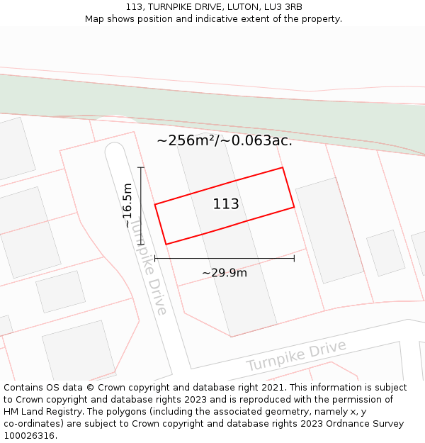 113, TURNPIKE DRIVE, LUTON, LU3 3RB: Plot and title map