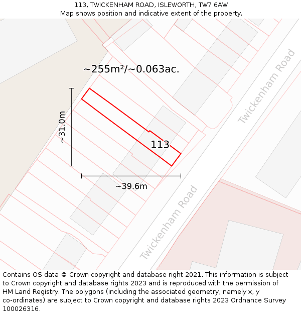 113, TWICKENHAM ROAD, ISLEWORTH, TW7 6AW: Plot and title map