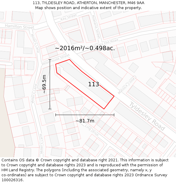 113, TYLDESLEY ROAD, ATHERTON, MANCHESTER, M46 9AA: Plot and title map