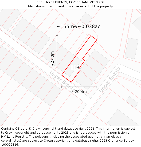 113, UPPER BRENTS, FAVERSHAM, ME13 7DL: Plot and title map