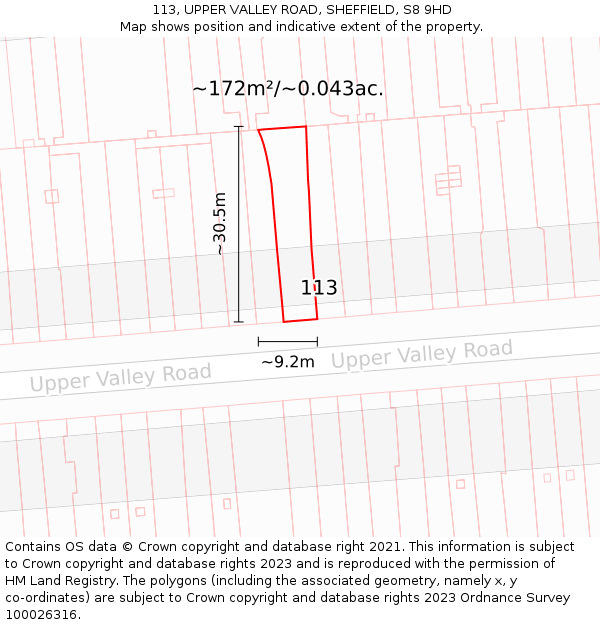 113, UPPER VALLEY ROAD, SHEFFIELD, S8 9HD: Plot and title map