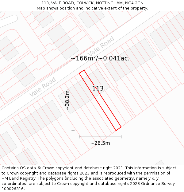 113, VALE ROAD, COLWICK, NOTTINGHAM, NG4 2GN: Plot and title map