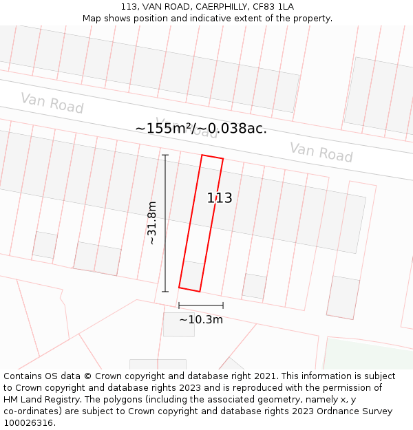 113, VAN ROAD, CAERPHILLY, CF83 1LA: Plot and title map
