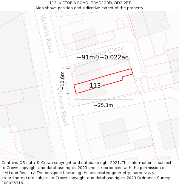 113, VICTORIA ROAD, BRADFORD, BD2 2BT: Plot and title map