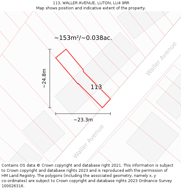113, WALLER AVENUE, LUTON, LU4 9RR: Plot and title map