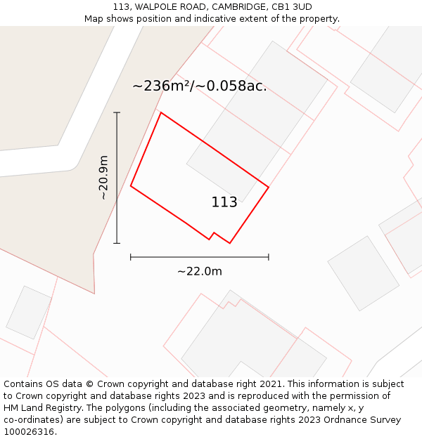 113, WALPOLE ROAD, CAMBRIDGE, CB1 3UD: Plot and title map