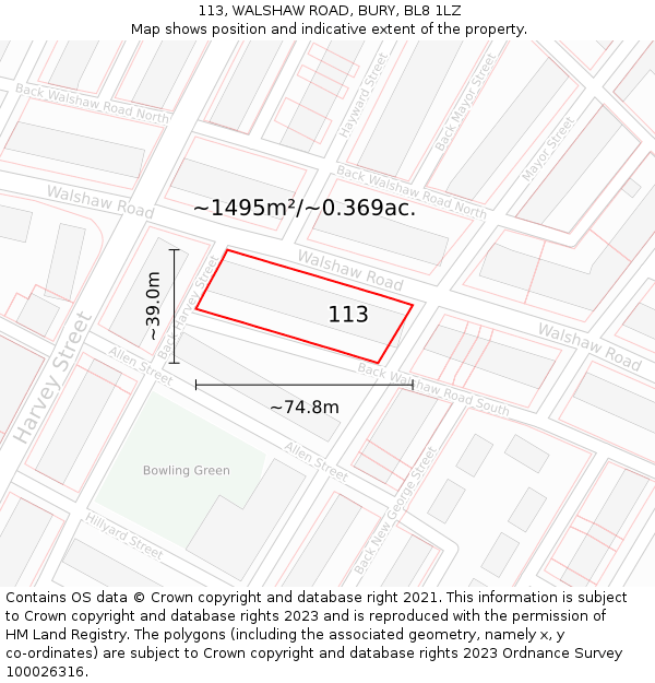 113, WALSHAW ROAD, BURY, BL8 1LZ: Plot and title map