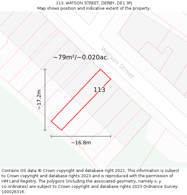 113, WATSON STREET, DERBY, DE1 3PJ: Plot and title map
