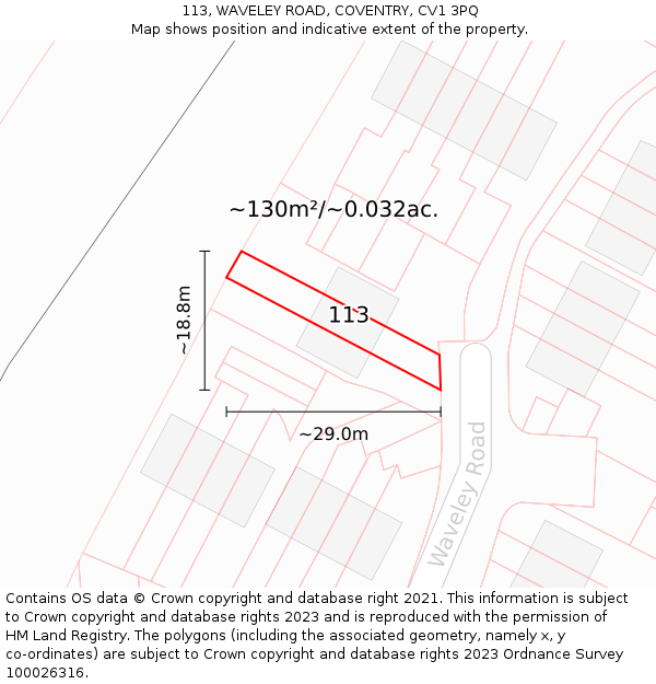 113, WAVELEY ROAD, COVENTRY, CV1 3PQ: Plot and title map
