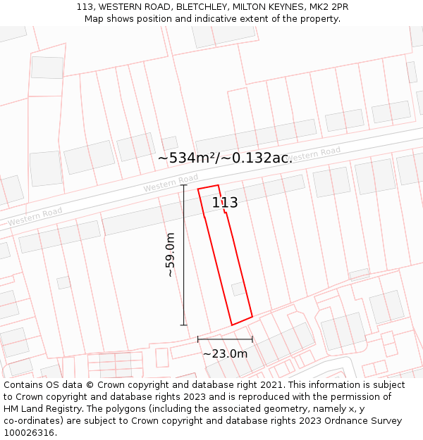 113, WESTERN ROAD, BLETCHLEY, MILTON KEYNES, MK2 2PR: Plot and title map