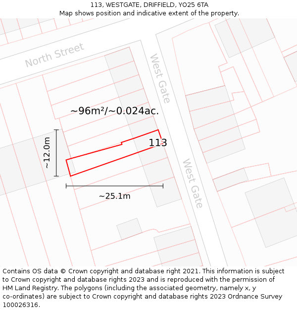 113, WESTGATE, DRIFFIELD, YO25 6TA: Plot and title map
